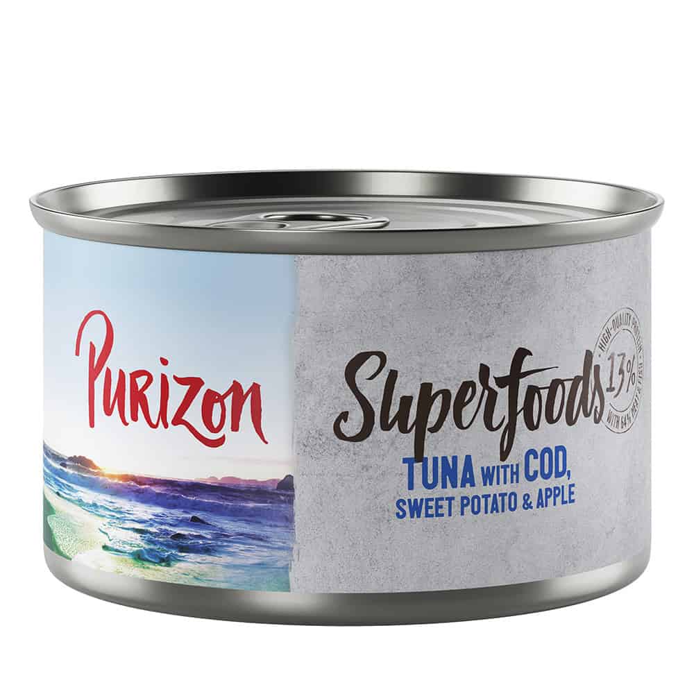 Purizon Superfoods – Tonijn met kabeljauw, zoete aardappel en appel – 12 x 140 g