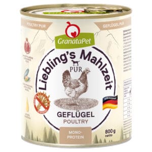 Voordeelpak: 12x 800g GranataPet Liebling's Mahlzeit PUR Gevogelte nat hondenvoer
