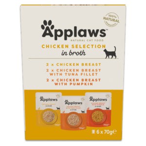 Voordeelpakket: 24x70g Applaws Pouch met bouillon Mixpakket Kip (3 varianten) Natvoer voor katten