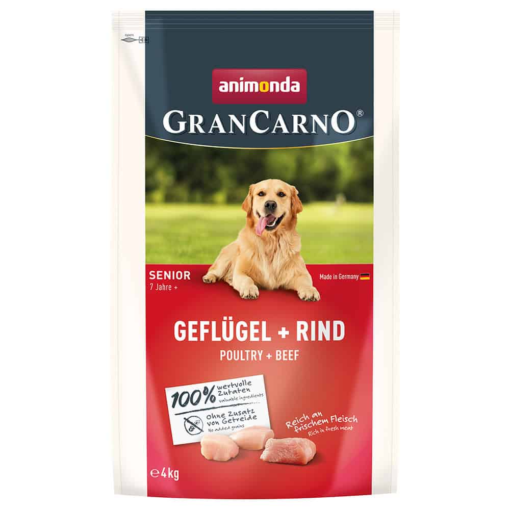 Voordeelpakket: 2x4kg animonda GranCarno Senior Gevogelte + Rund droogvoer voor honden