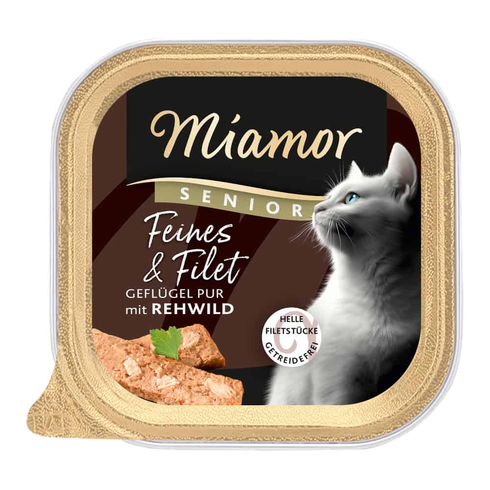 Voordeelpakket 32x100g Miamor Fijn & Filet Senior Zuivere Gevogelte & Hert Natvoer voor katten