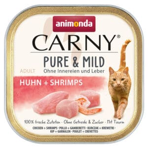 Voordeelpakket: 64 x 100 g animonda Carny Adult Puur & Mild kip + garnalen nat kattenvoer