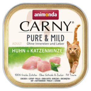 Voordeelpakket: 64 x 100 g animonda Carny Adult Puur & Mild kip + kattenmunt nat kattenvoer