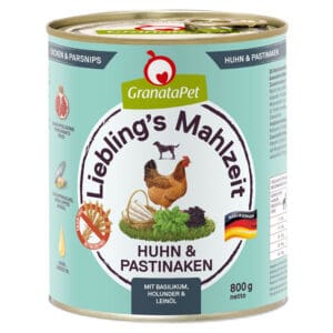 Voordeelpakket GranataPet Liebling's Mahlzeit 24 x 800 g - Kip met Pastinaak, Basilicum, Vlierbloesem & Lijnolie
