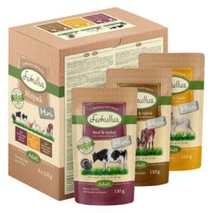 Voordeelpakket Lukullus mini maaltijdzakjes 48 x 150g - Mix: Rund & kalkoen / wild & konijn / gevogelte & lam