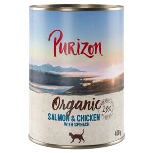Voordeelpakket: Purizon Organic 24 x 400 g - Zalm en Kip met Spinazie