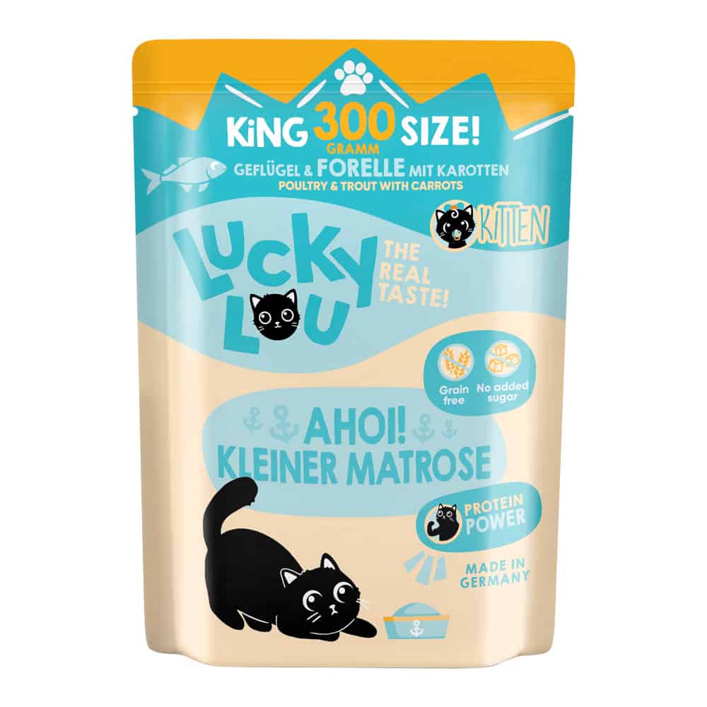 Voordeelverpakking : 2x300g Gevogelte & Forel Lucky Lou Kitten Kattenvoer Nat