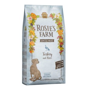12kg Rosie's Farm Single Meat Senior Kalkoen met Rijst droogvoer voor honden