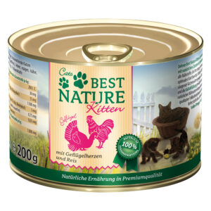 12x 200g Best Nature Kitten Gevogeltehart & Rijst Kattenvoer Nat