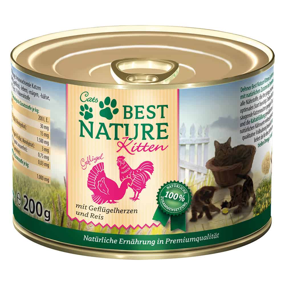 Best Nature Kitten Gevogeltehart & Rijst Kattenvoer Nat – 12 x 200 g