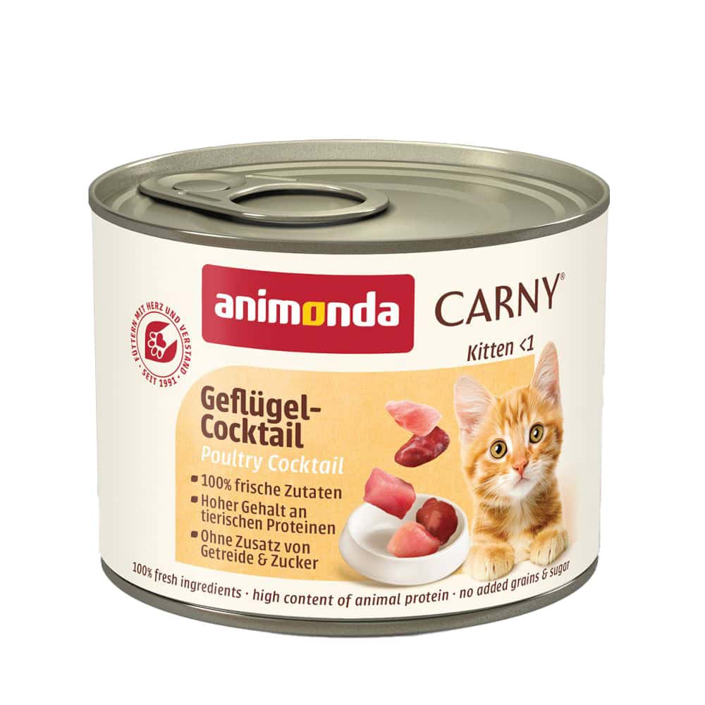 12 x 200 g Gevogelte-cocktail Kitten animonda Carny Kattenvoer