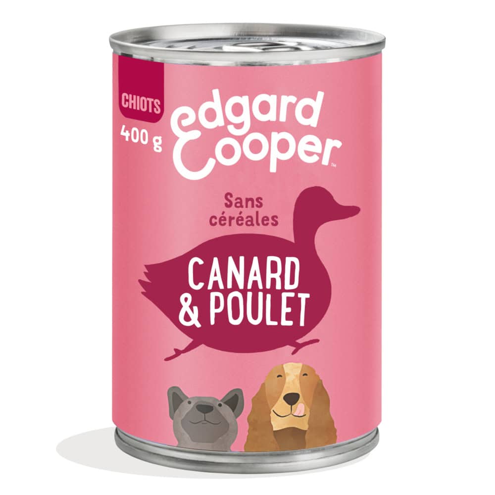 12x 400g Edgard & Cooper Puppy Graanvrij Eend & Kip natvoer voor honden