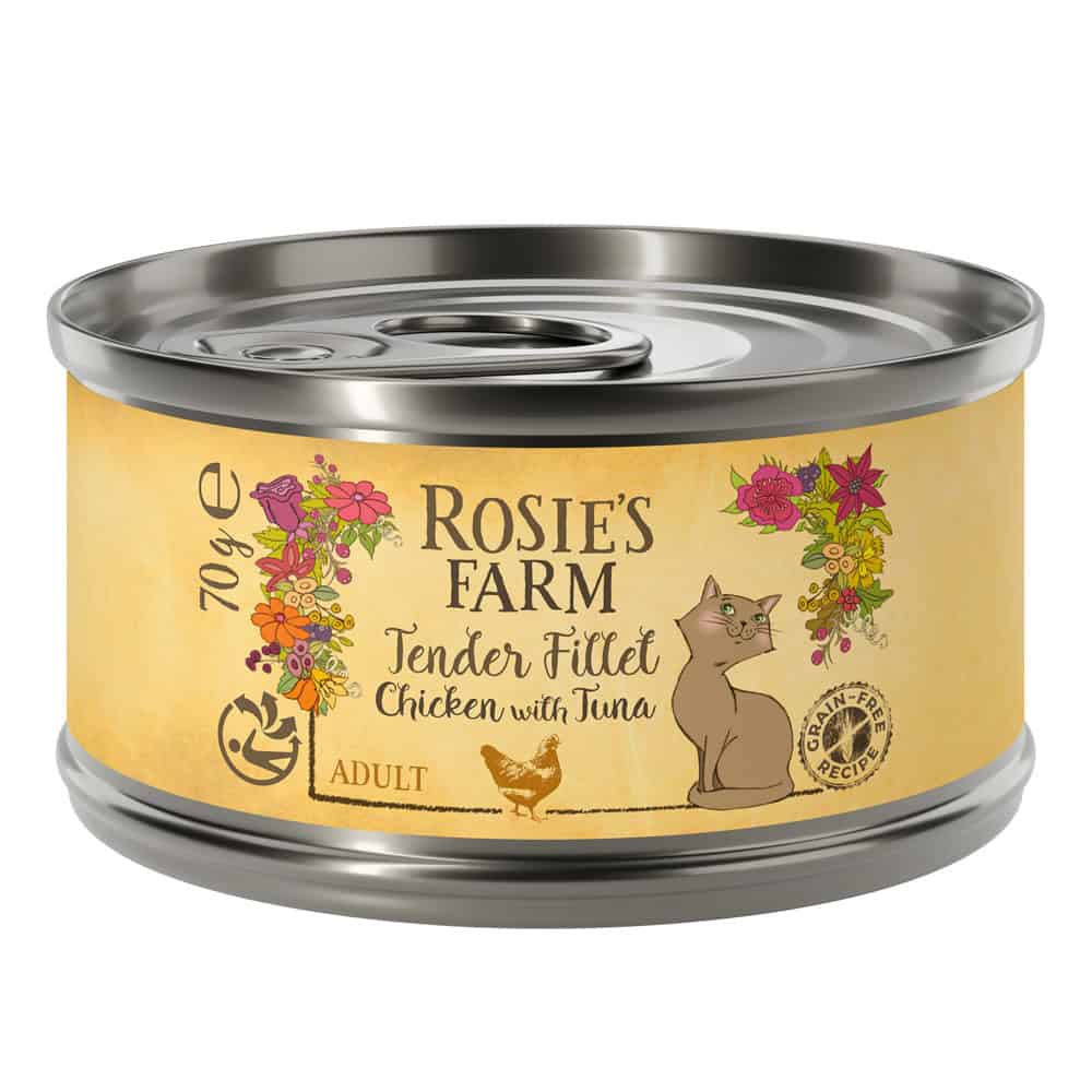 Rosie’s Farm Tender Filet kip met tonijn natvoer voor katten – 12 x 70 g