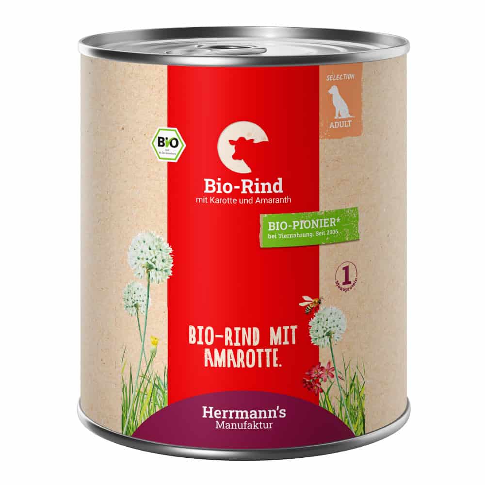 12x800g Herrmann’s Menu Bio rund met bio wortelen en bio amarant