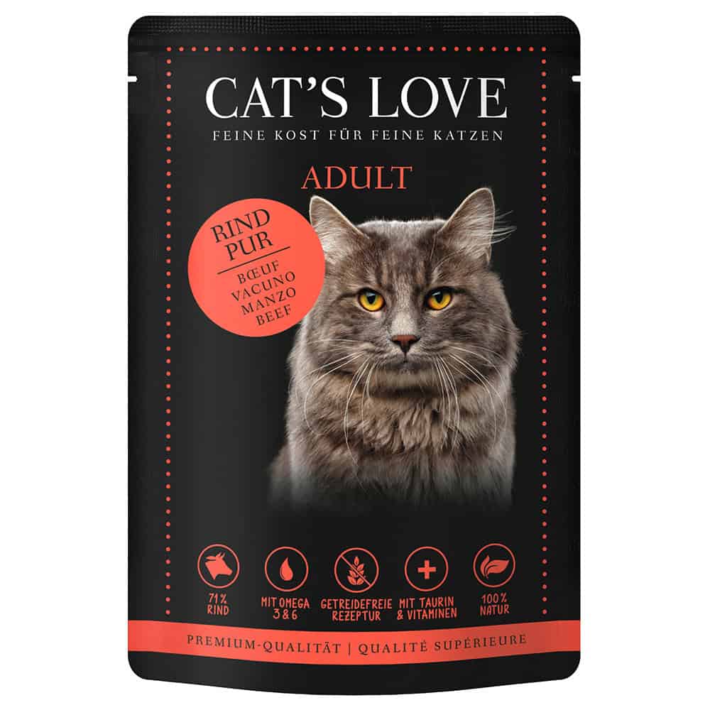 12x85g Cat’s Love Pure Beef Nat Kattenvoer