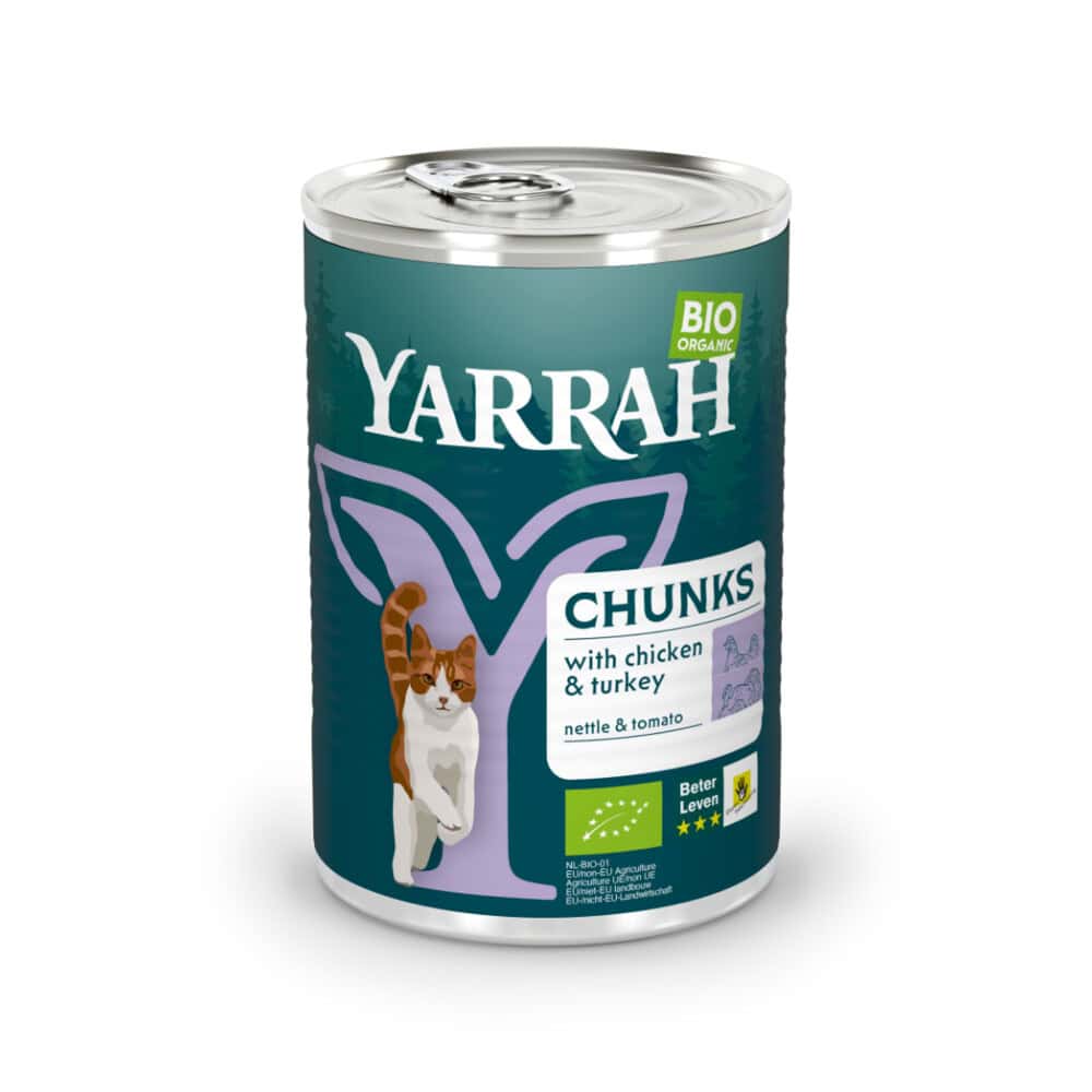 Yarrah Bio Kattenvoer Chunks Kip & Kalkoen – 12 x 405 g