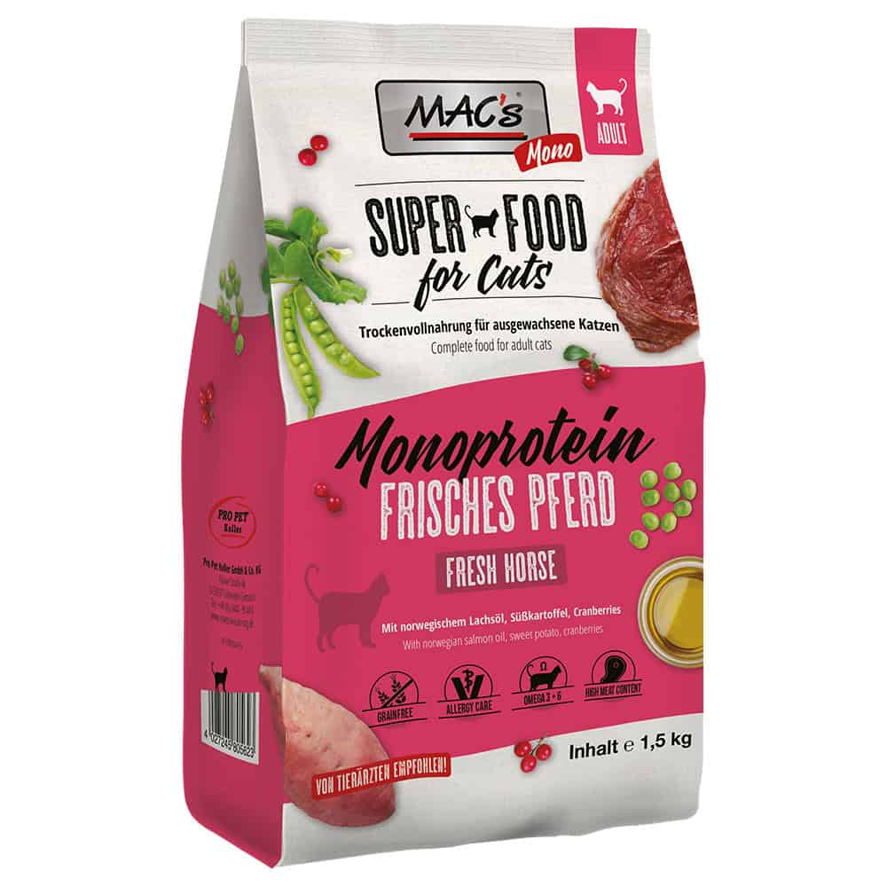 1,5kg Adult Monoprotein Paard MAC’s Superfood for Cats Kattenvoer