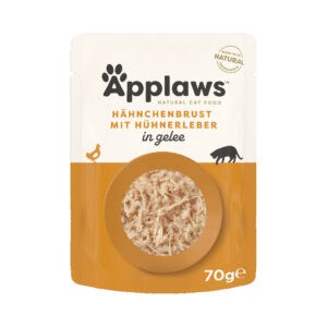 16x70g Kip met Lever in Gelei Applaws Kattenvoer Maaltijdzakjes