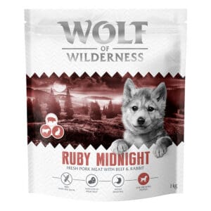 1kg Wolf of Wilderness Junior Ruby Midnight Rund & Konijn graanvrij droogvoer voor honden
