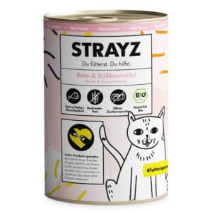 24x 400g STRAYZ Bio Kan Biologische Eend & Biologische Zoete Aardappel Kattenvoer Nat