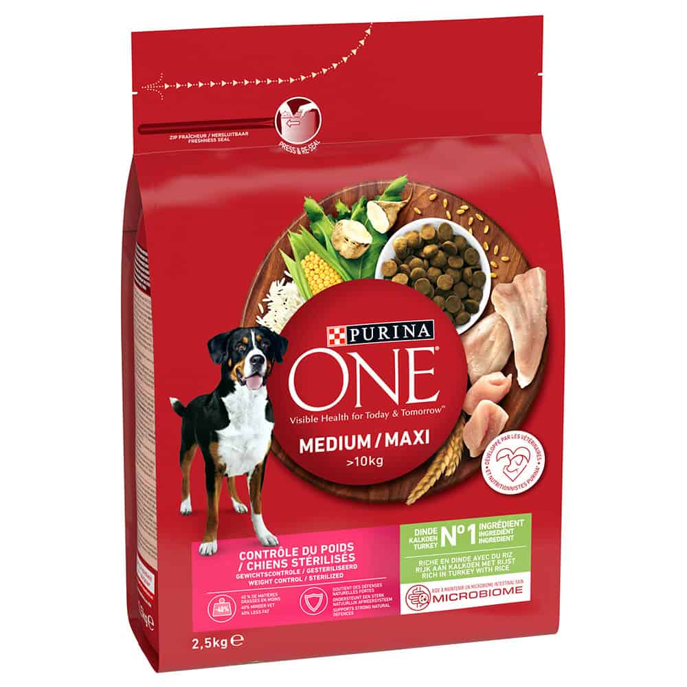 2x 2,5kg Purina ONE Medium/Maxi Weight Control Sterilised Truthahn Hundefutter trocken