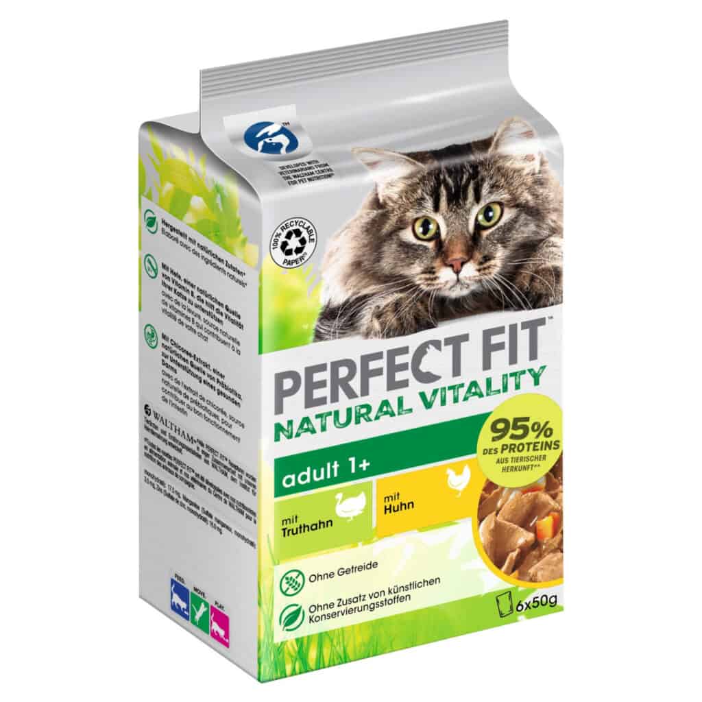 36x50g Natural Vitality Adult 1+ Kip & Kalkoen Perfect Fit Kattenvoer