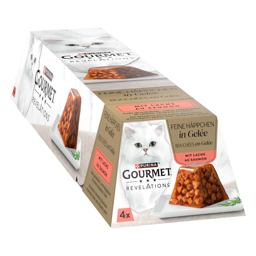 3 x 4 x 57 g + 1 x 4 x 57 g gratis! Gourmet Revelations natvoer voor katten 4 x 4 x 57 g – Fine Cuts: Zalm