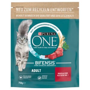 3x750g Adult met Rund & Volkoren Granen Purina ONE Kattenvoer