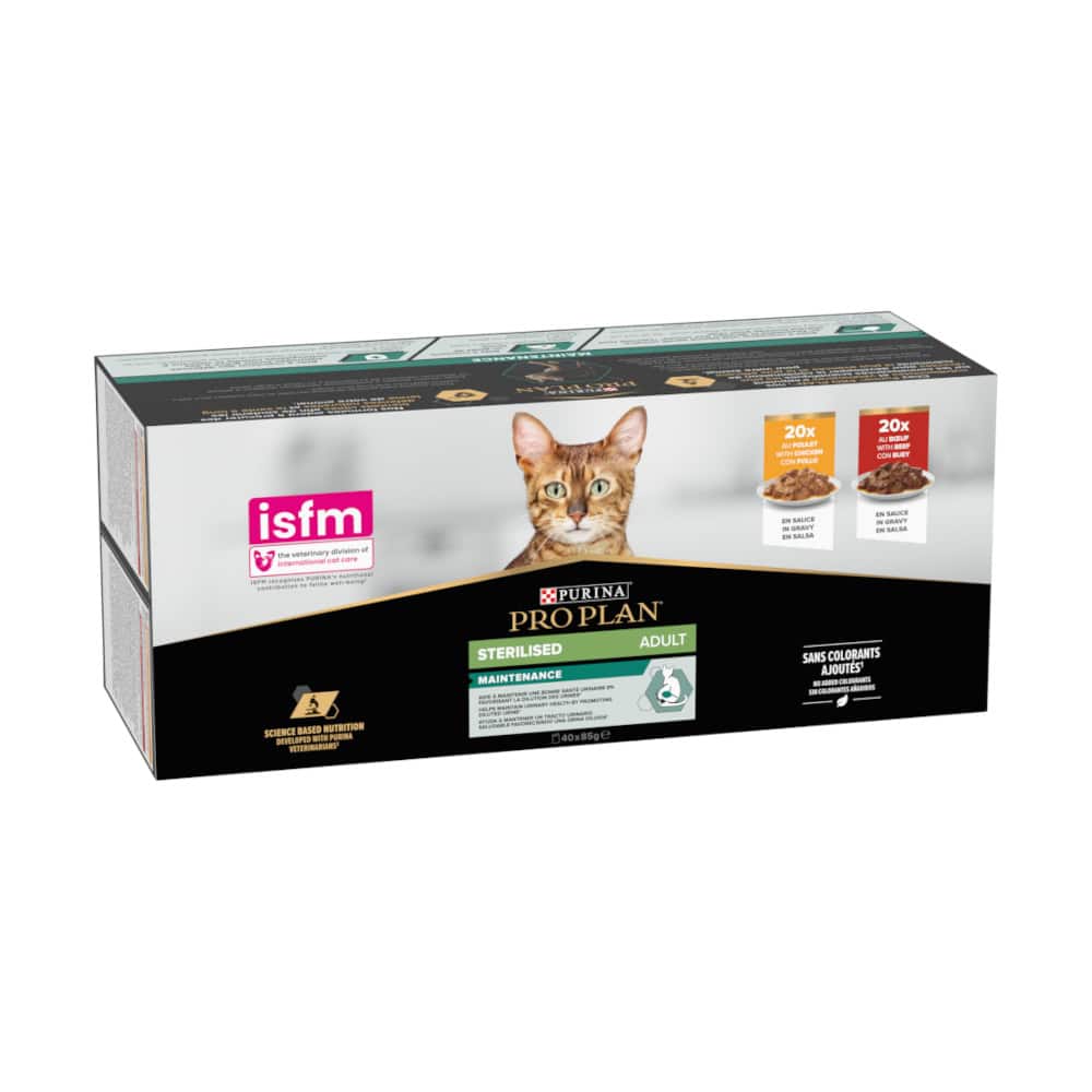 Pro Plan PURINA Gesteriliseerd Adult Rund & Kip natvoer voor katten – 40 x 85 g