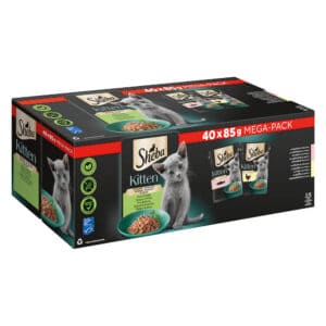 40 x 85 g Sheba Kitten soorten Maaltijdzakjes Fijne afwisseling in saus (zalm, kip) nat kattenvoer