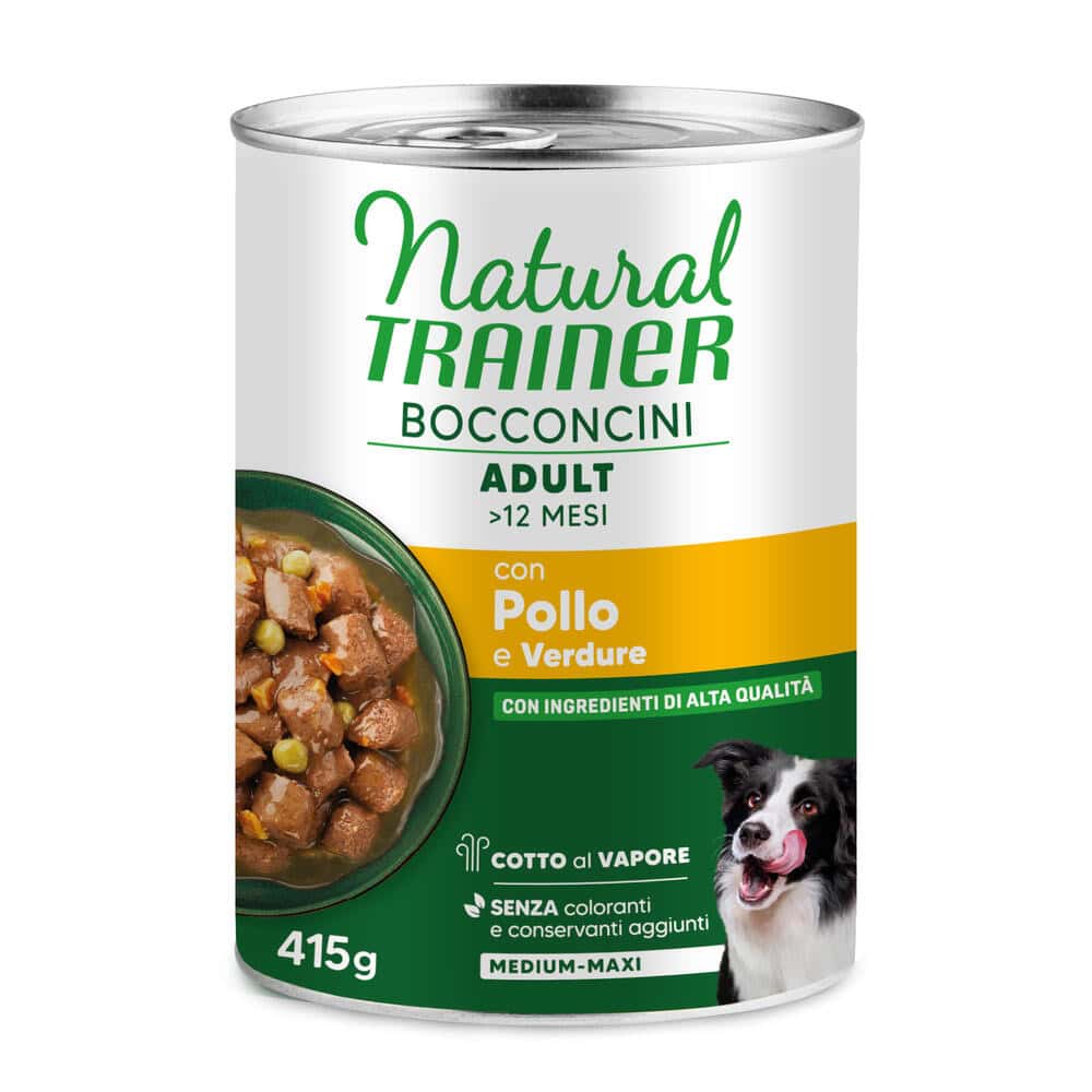 415g Natural Trainer Bocconcini Adult Medium & Maxi Chunks Kip nat hondenvoer