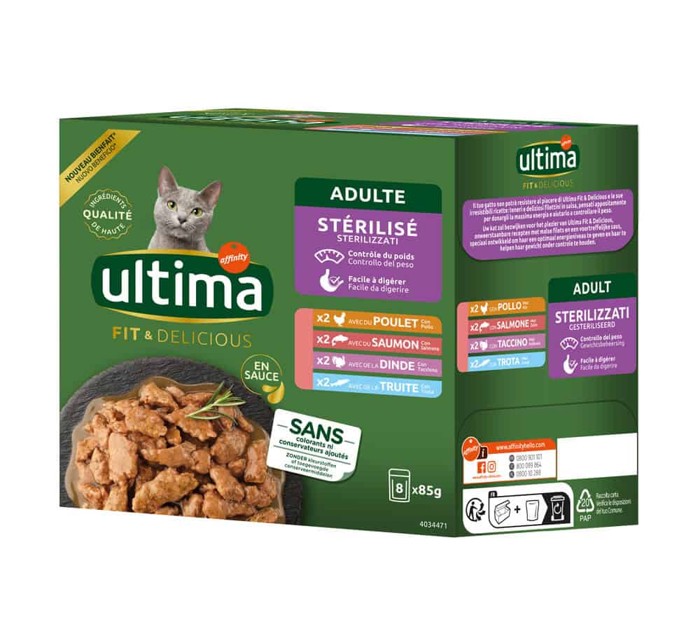 48x 85g Ultima Sterilized Mix I (Kip, Kalkoen, Zalm, Forel) Kattenvoer nat