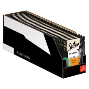 56 x 85 g Megapack Sheba varianten Maaltijdzakjes delicatesse in gelei met kalkoen nat kattenvoer