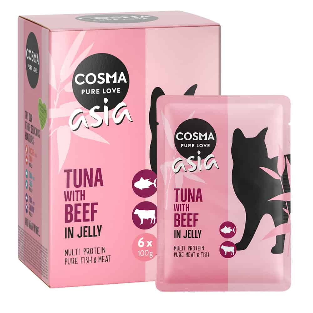 6x100g Thai / Asia Maaltijdzakjes Tonijn met Rund Cosma Kattenvoer