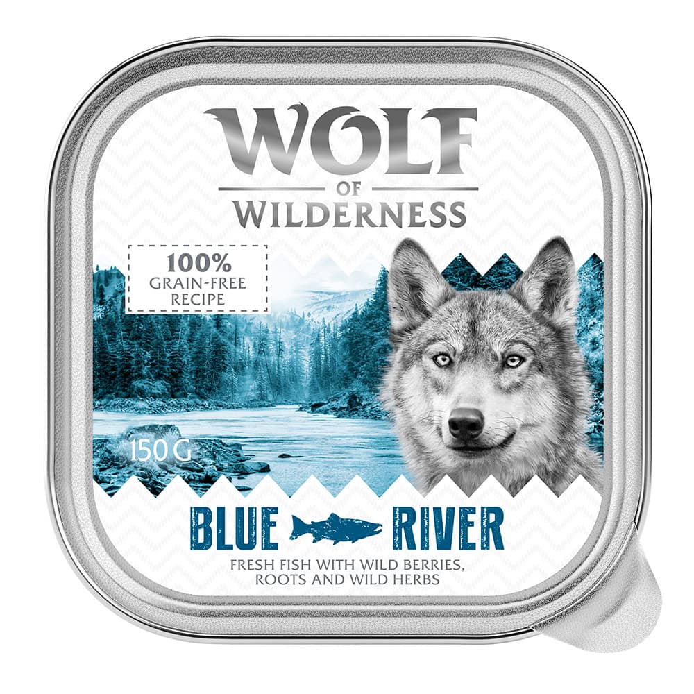 6x150g Adult Blue River Vis Wolf of Wilderness Hondenvoer nat