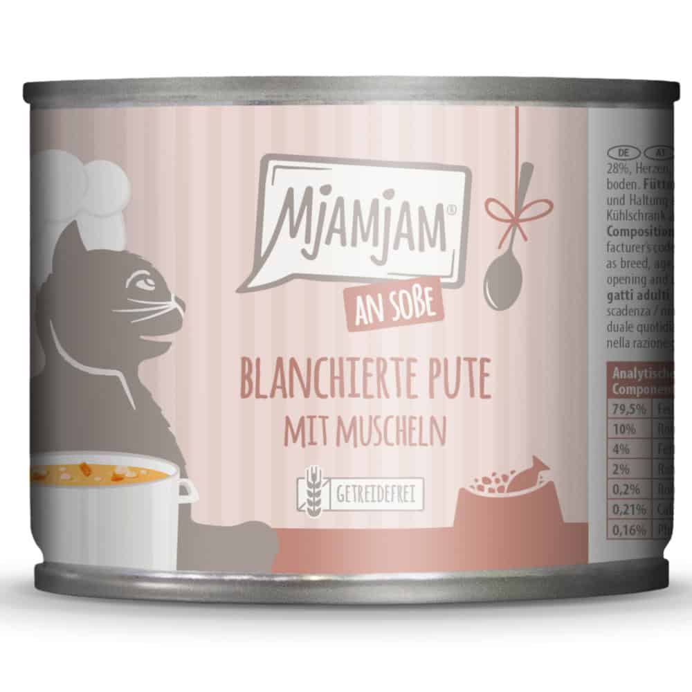 MjAMjAM op jus geblancheerde kalkoen met mosselen kattenvoer nat – 6 x 185 g