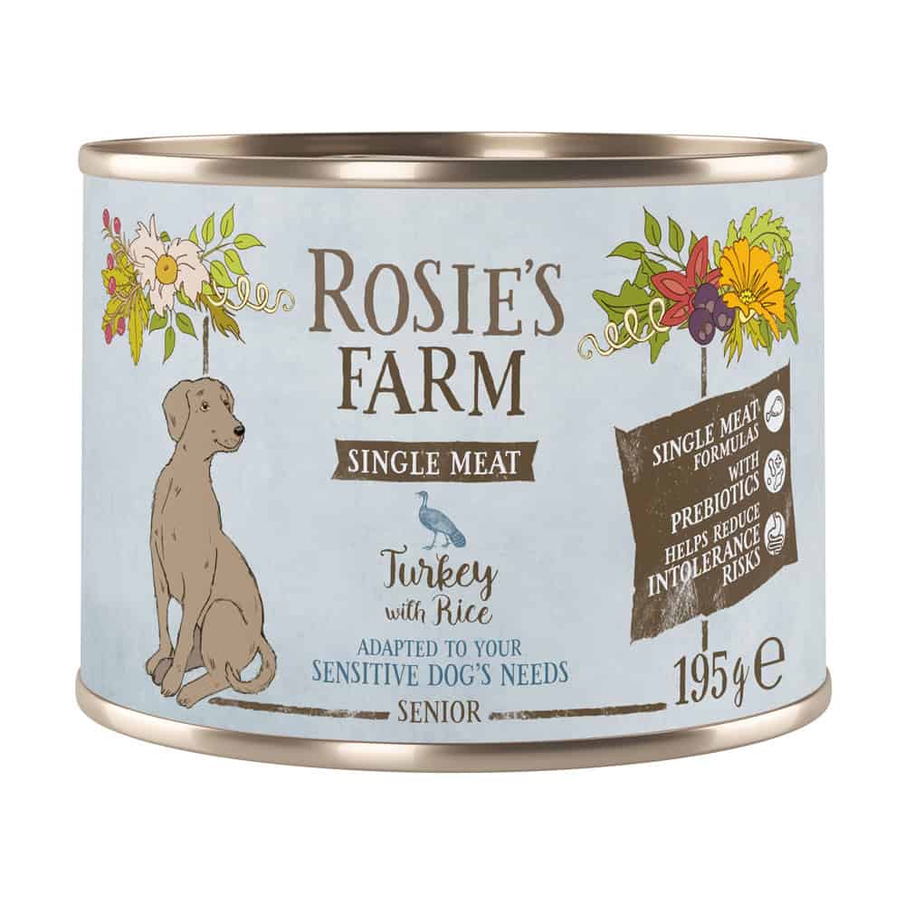 Rosie’s Farm Single Meat Senior Kalkoen & Rijst natvoer voor honden – 6 x 195 g