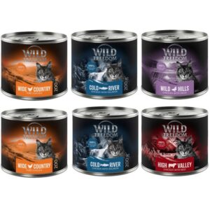 6x200 Adult Gemengd Pakket (2xKip/2xKoolvis/Rund/Eend) Wild Freedom Kattenvoer