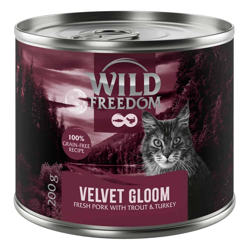 Wild Freedom Red Meat Velvet Gloom varkensvlees, kalkoen forel natvoer voor katten – 6 x 200 g