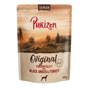 6x 300g Purizon Senior Kipfilet met Black Angus rund Kalkoen natvoer voor honden