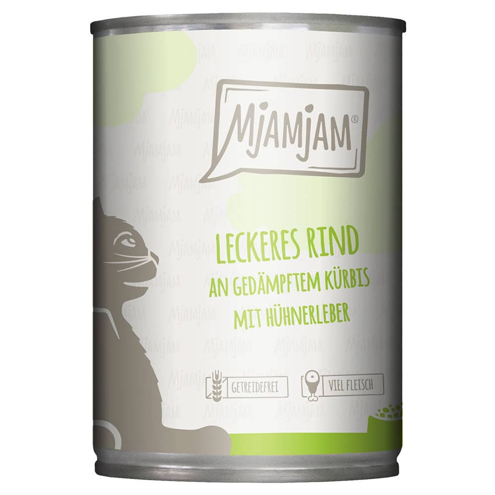 MjAMjAM Heerlijk Rundvlees op Gestoomde Pompoen Kattenvoer Nat – 6 x 400 g