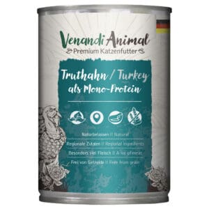 6x400g Venandi Animal Monoprotein Kalkoen kattenvoer nat