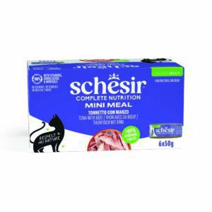 6x50g Tonijn met rundvleesSchesir Complete Voeding filet in gelei natvoer voor katten