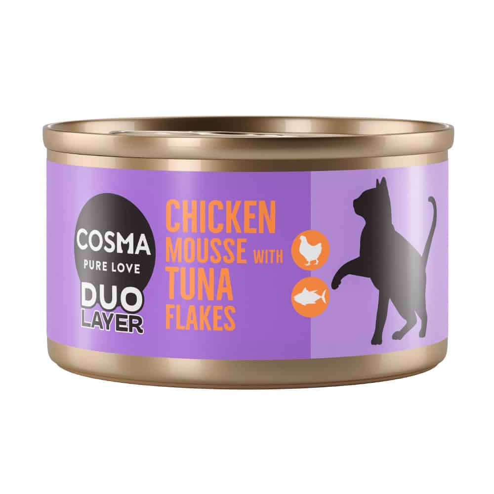 Cosma Kippenmousse met stukjes Tonijn DUO Layer Kattenvoer – 6 x 70 g