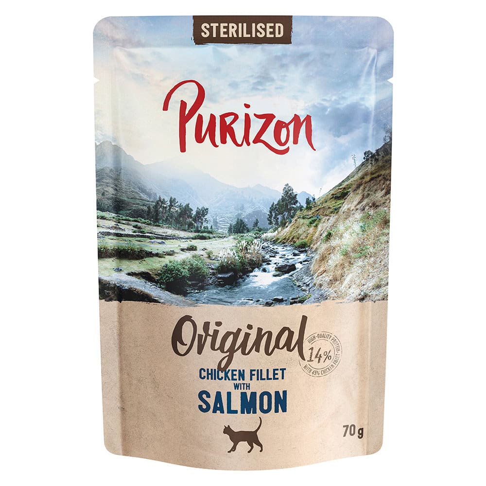 6x70g Purizon Adult Sterilised Kipfilet met Zalm Katten Natvoer Graanvrij