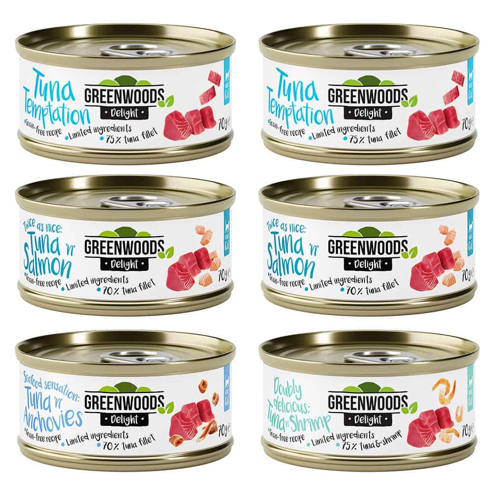 6x70g Tonijn (4 Smaken) Greenwoods Delights Kattenvoer
