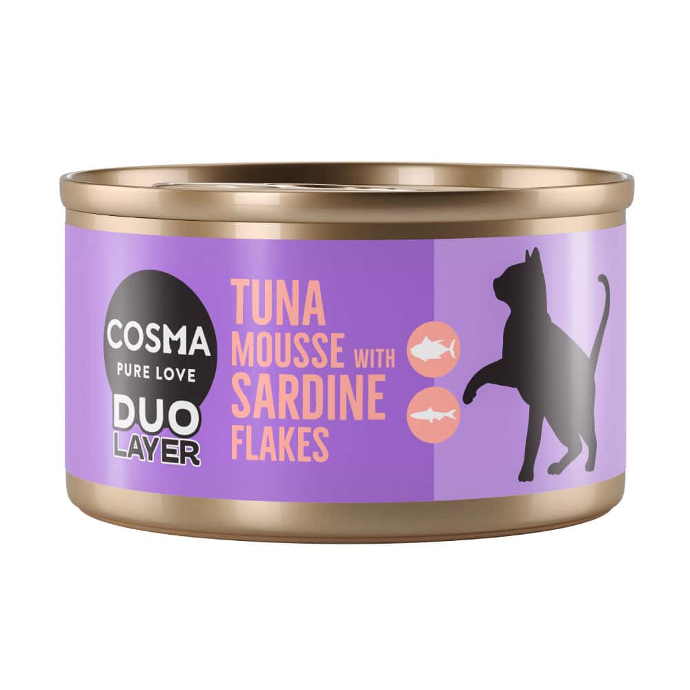 Cosma Tonijnmousse met stukjes Sardine DUO Layer Kattenvoer – 6 x 70 g