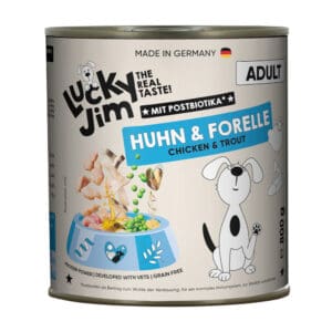 6x800g Lucky Jim Adult Kip & Forel natvoer voor honden