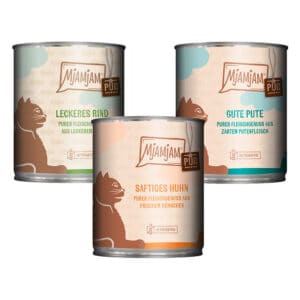 6x800g Mixpack MjAMjAM puur vlees genieten (3 soorten) nat kattenvoer