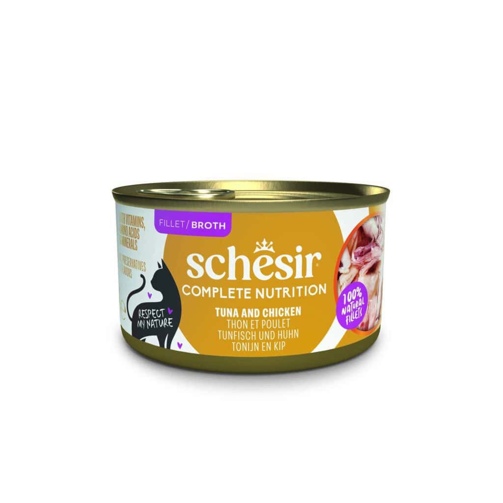 Schesir Complete Nutrition in Broth tonijn en kip natvoer voor katten – 510 g